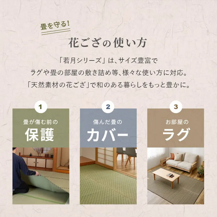 萩原 HAGIHARA 裏付き 市松柄 い草カーペット 若月 江戸間6畳261×352グリーン 81947060 4955872805603【別送品】