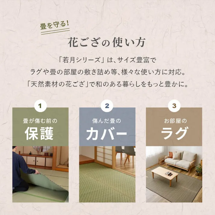萩原 HAGIHARA 市松柄 い草カーペット 若月 江戸間6畳261×352グリーン 81951760 4955872810911【別送品】