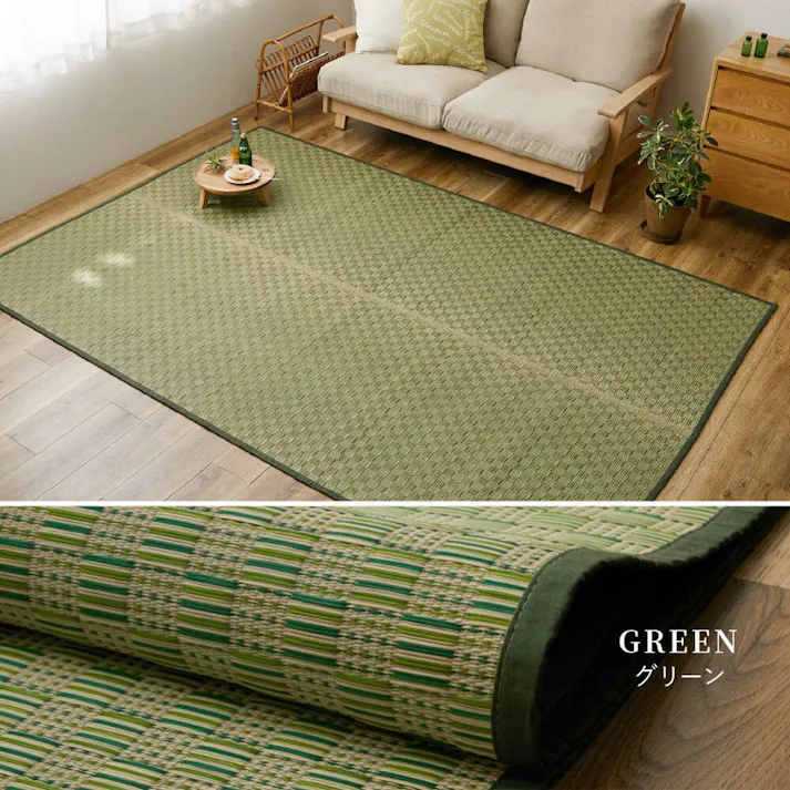 萩原 HAGIHARA 市松柄 い草カーペット 若月 江戸間2畳174×174ブラウン 81951820 4955872810935【別送品】