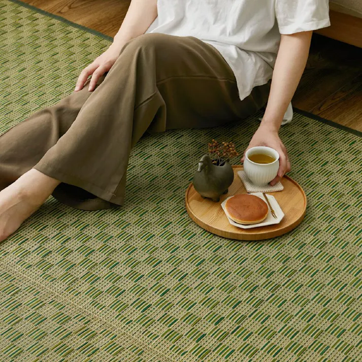 萩原 HAGIHARA 市松柄 い草カーペット 若月 江戸間2畳174×174ブラウン 81951820 4955872810935【別送品】