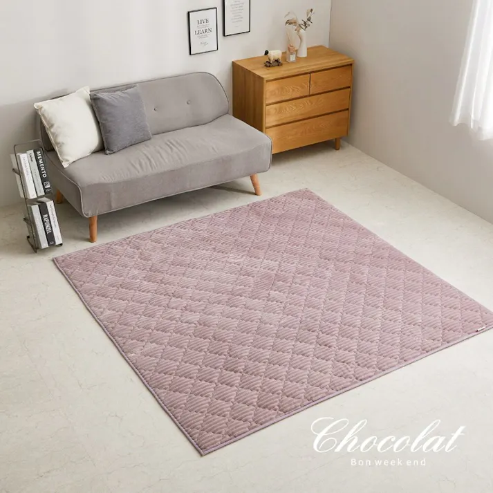 萩原 HAGIHARA くすみカラーのストライプフランネルラグ ショコラ190×190グレージュ 240639511 4955872932101【別送品】