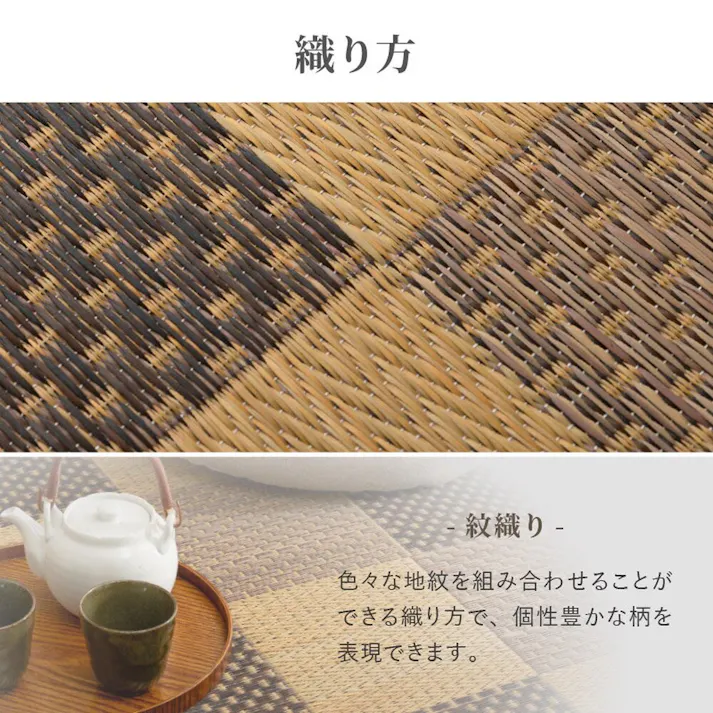 HAGIHARA 裏付き 市松柄 い草カーペット うしお 江戸間8畳 グリーン 4955872661322 81897980【別送品】