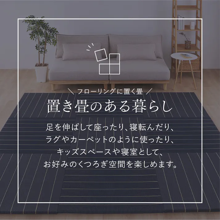 置き畳 凛 約82×82×2.5cm ブラック 滑り止め カット可 消臭調湿 HAGIHARA 160901403【別送品】