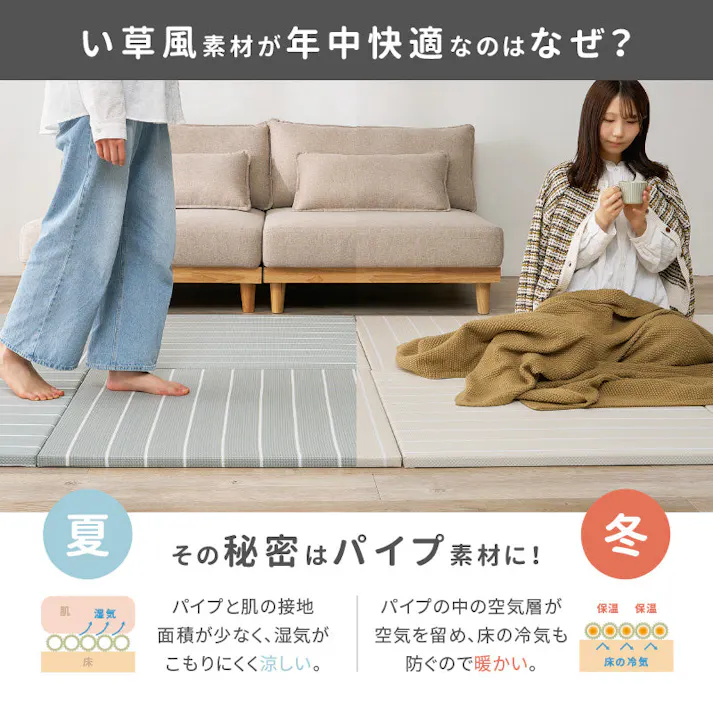い草風置き畳 コトリナ 約82×82×2.5cm グレー 水拭き可能 滑り止め クッション性 HAGIHARA 160901501【別送品】