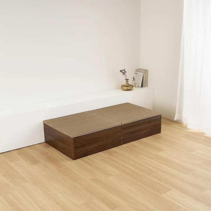 タタミ座 ブラウン 約130×65×24cm+紗彩 ブラウン 約65×65cm 2枚セット 収納付小上がり 和空間 大容量 HAGIHARA 160902021【別送品】