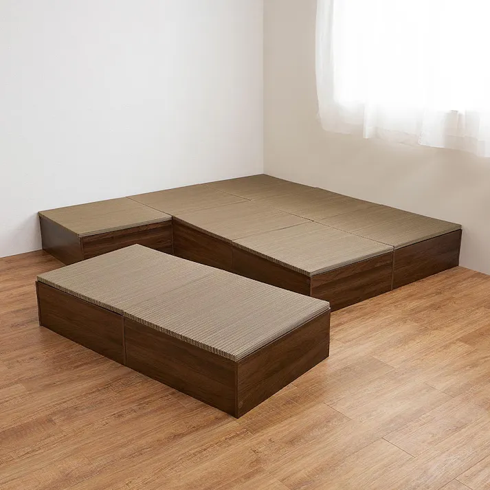 タタミ座 ブラウン 約130×65×24cm+紗彩 ブラウン 約65×65cm 2枚セット 収納付小上がり 和空間 大容量 HAGIHARA 160902021【別送品】