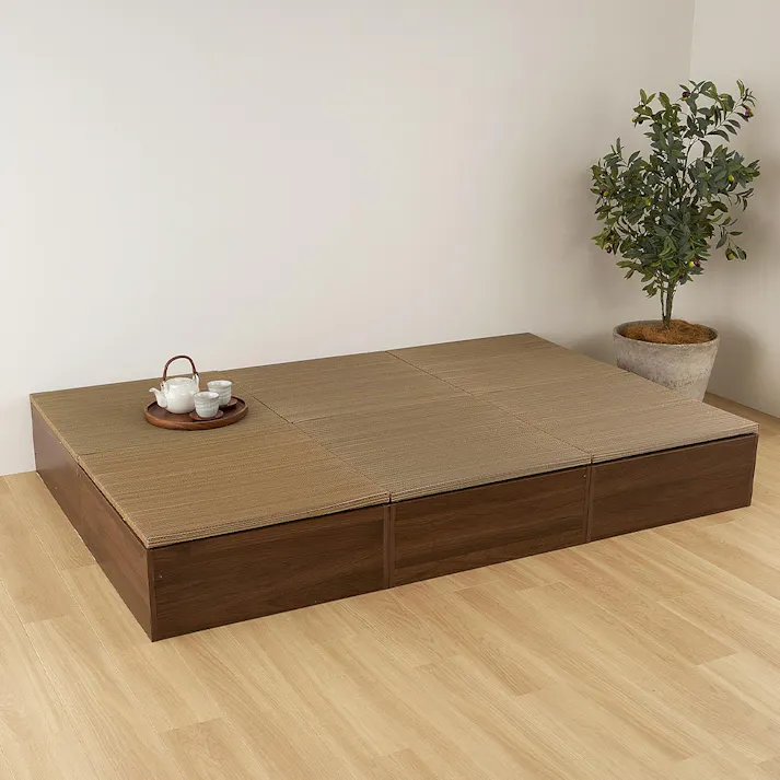 タタミ座 ブラウン 約130×65×24cm+紗彩 ブラウン 約65×65cm 2枚セット 収納付小上がり 和空間 大容量 HAGIHARA 160902021【別送品】