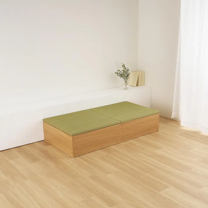 タタミ座 ナチュラル 約130×65×24cm+紗彩 グリーン 約65×65cm 2枚セット 収納付小上がり 和空間 大容量 HAGIHARA 160902032【別送品】
