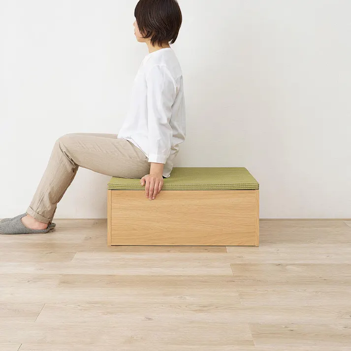タタミ座 ナチュラル 約130×65×24cm+紗彩 グリーン 約65×65cm 2枚セット 収納付小上がり 和空間 大容量 HAGIHARA 160902032【別送品】