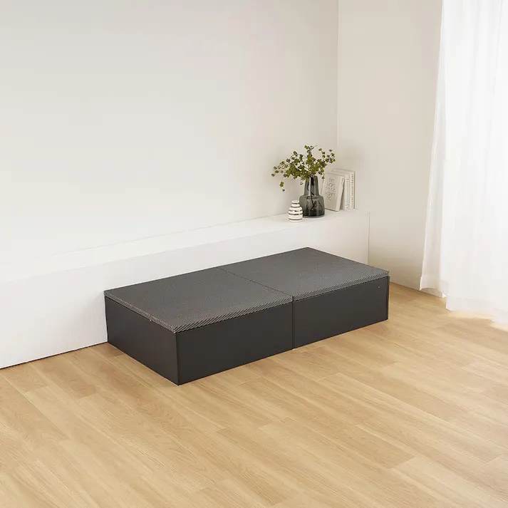 タタミ座 ブラック 約130×65×24cm+綾模様 グレー 約65×65cm 2枚セット 収納付小上がり 和空間 大容量 HAGIHARA 160902040【別送品】