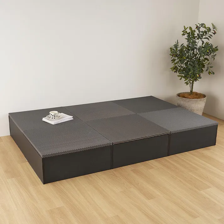 タタミ座 ブラック 約130×65×24cm+綾模様 グレー 約65×65cm 2枚セット 収納付小上がり 和空間 大容量 HAGIHARA 160902040【別送品】