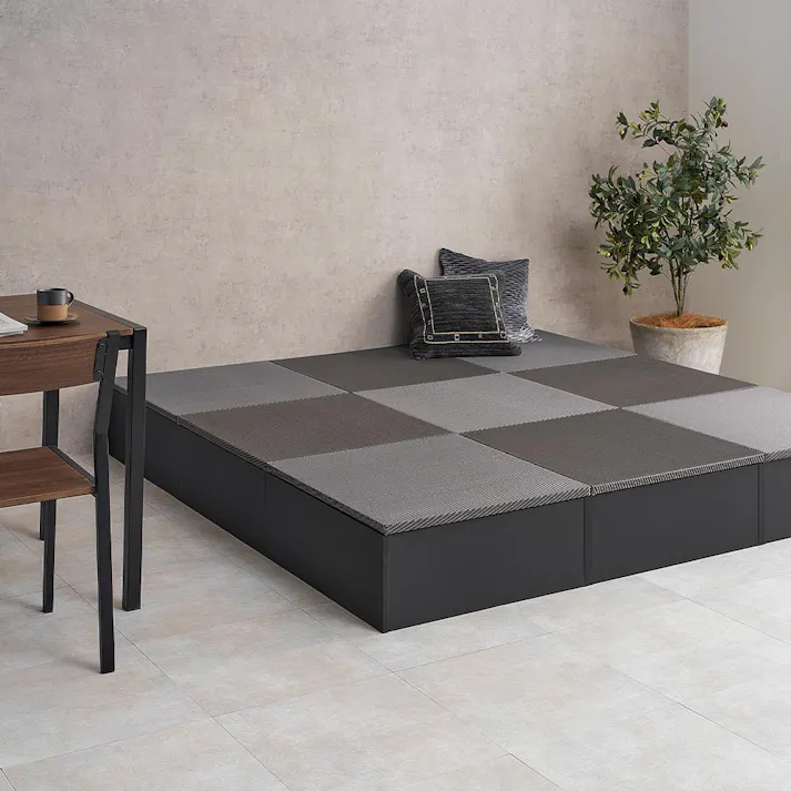 タタミ座 ブラック 約130×65×24cm+綾模様 グレー 約65×65cm 2枚セット 収納付小上がり 和空間 大容量 HAGIHARA 160902040【別送品】