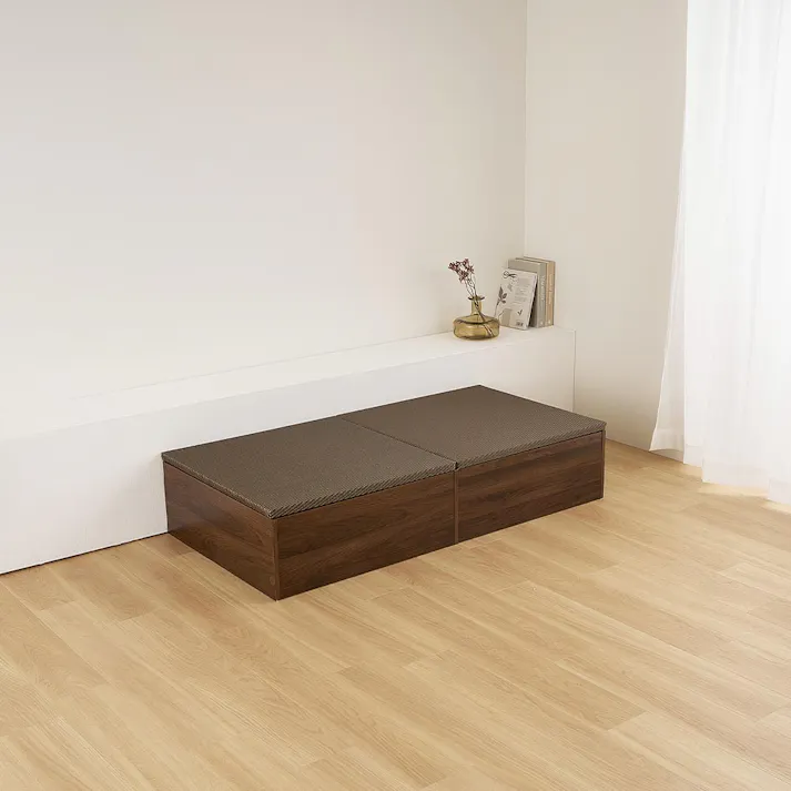 タタミ座 ブラウン 約130×65×24cm+綾模様 ブラウン 約65×65cm 2枚セット 収納付小上がり 和空間 大容量 HAGIHARA 160902051【別送品】