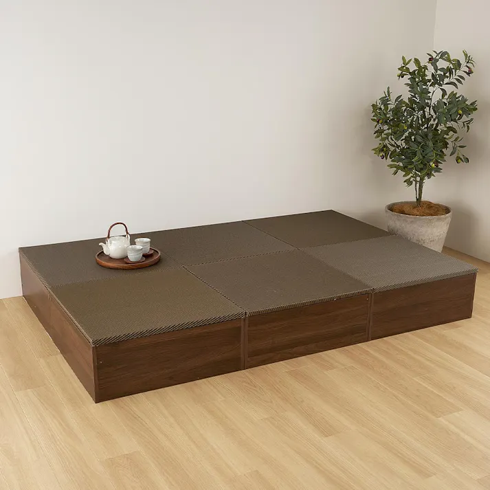 タタミ座 ブラウン 約130×65×24cm+綾模様 ブラウン 約65×65cm 2枚セット 収納付小上がり 和空間 大容量 HAGIHARA 160902051【別送品】