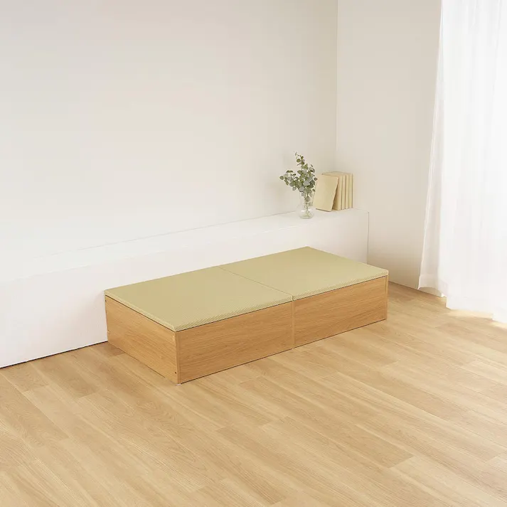 タタミ座 ナチュラル 約130×65×24cm+綾模様 グリーン 約65×65cm 2枚セット 収納付小上がり 和空間 大容量 HAGIHARA 160902062【別送品】
