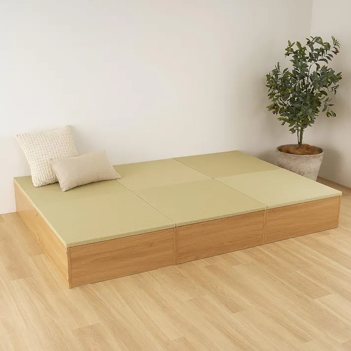 タタミ座 ナチュラル 約130×65×24cm+綾模様 グリーン 約65×65cm 2枚セット 収納付小上がり 和空間 大容量 HAGIHARA 160902062【別送品】