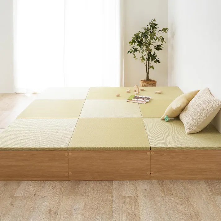 タタミ座 ナチュラル 約130×65×24cm+綾模様 グリーン 約65×65cm 2枚セット 収納付小上がり 和空間 大容量 HAGIHARA 160902062【別送品】