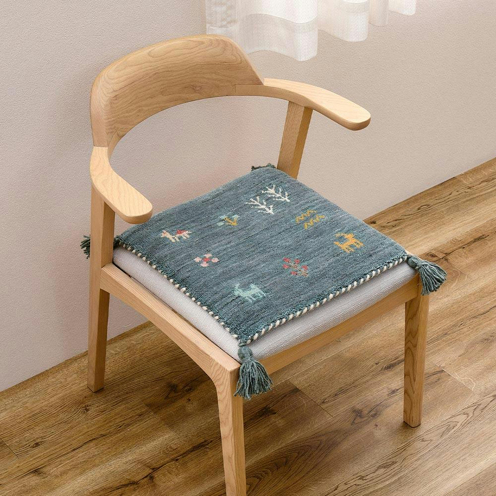 ギャッベ チェアパッド GABBEH TX 約40×40cm ブルー ウール オール