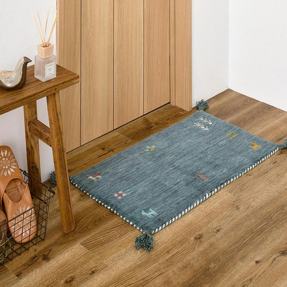 ギャッベ マット GABBEH TX 約45×75cm ブルー ウール オールシーズン
