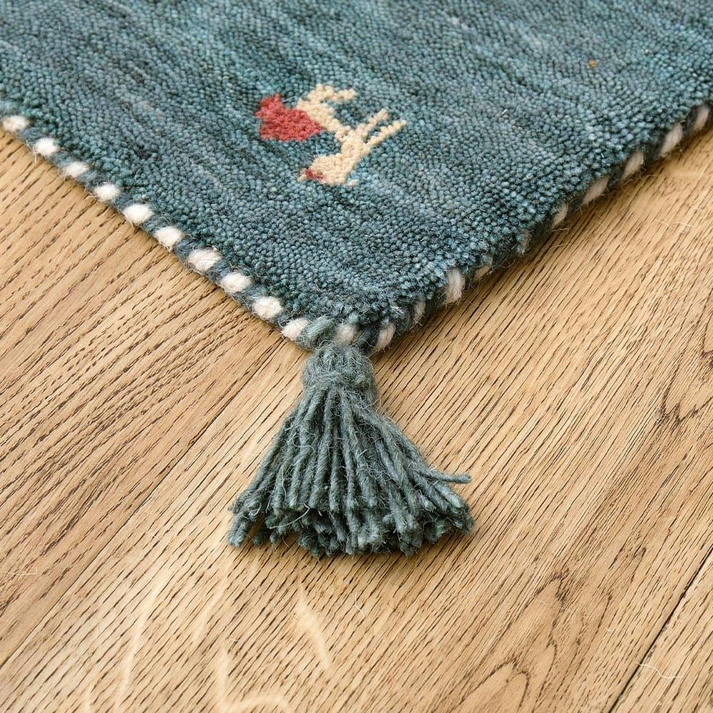 ギャッベ ラグ GABBEH TX 約100×140cm ブルー ウール オールシーズン