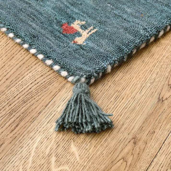 ギャッベ ラグ GABBEH TX 約190×240cm ブルー ウール オールシーズン 水をはじきやすい HAGIHARA 270104007【別送品】