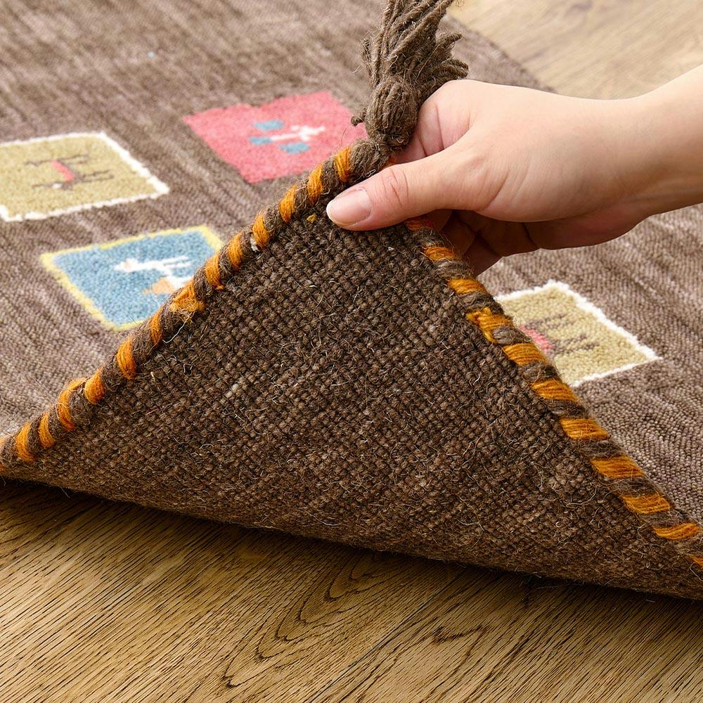 ギャッベ マット GABBEH TX 約45×75cm ブラウン ウール オールシーズン