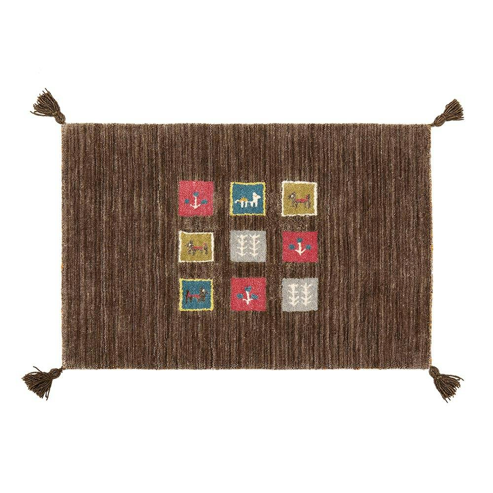 ギャッベ マット GABBEH TX 約60×90cm ブラウン ウール オールシーズン