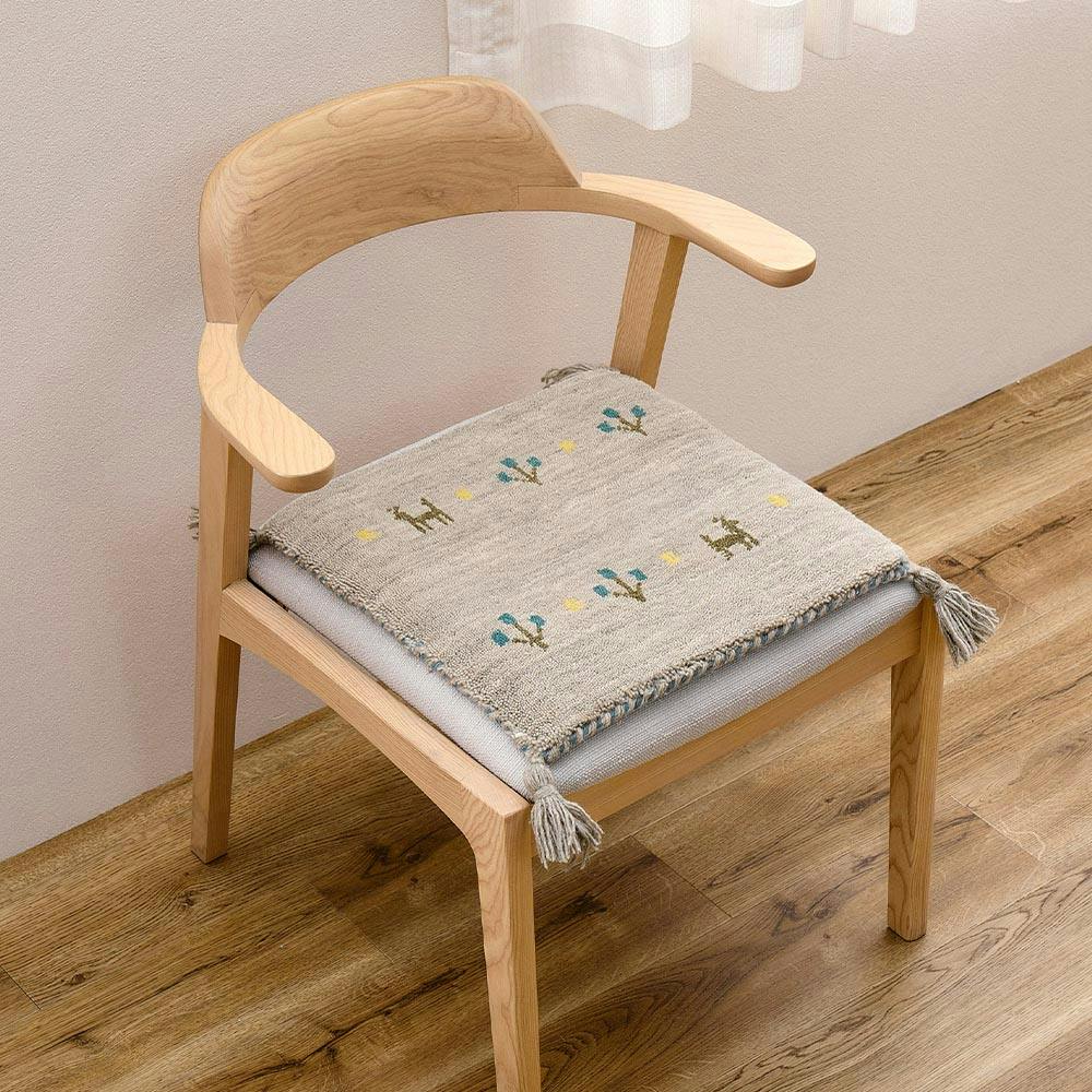 ギャッベ チェアパッド GABBEH TX 約40×40cm グレー ウール オール