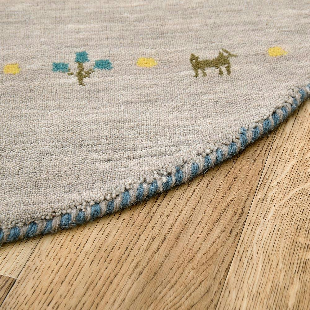 ギャッベ ラグ GABBEH TX 約90cm 円形 グレー ウール オールシーズン