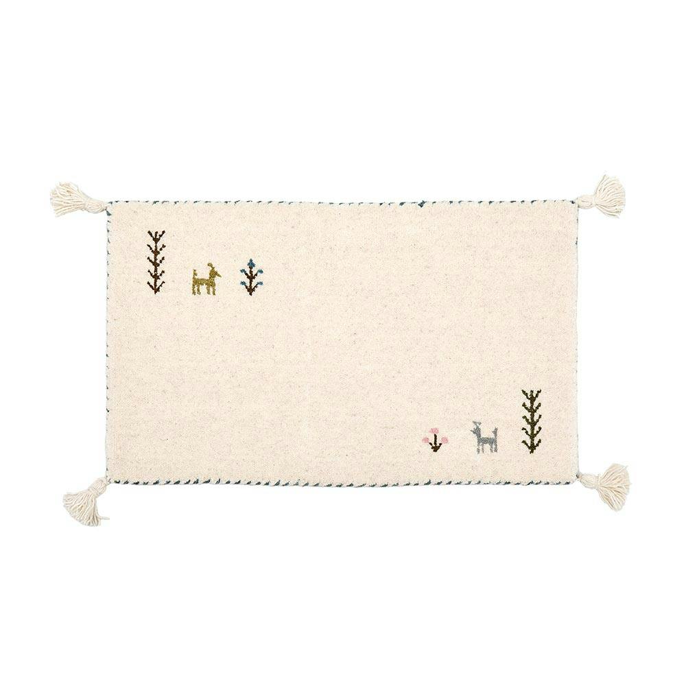 ギャッベ マット GABBEH TX 約45×75cm ホワイト ウール オールシーズン