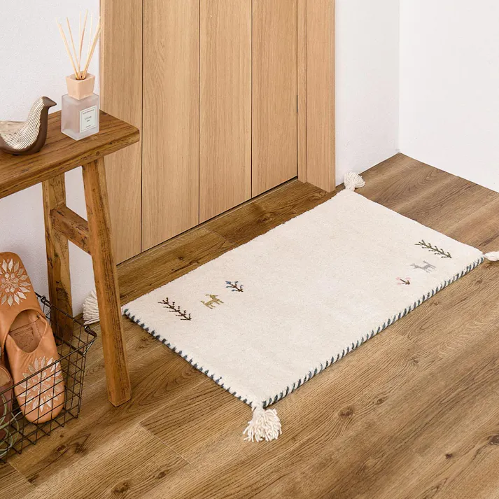 ギャッベ マット GABBEH TX 約60×90cm ホワイト ウール オールシーズン 水をはじきやすい HAGIHARA 270104032【別送品】