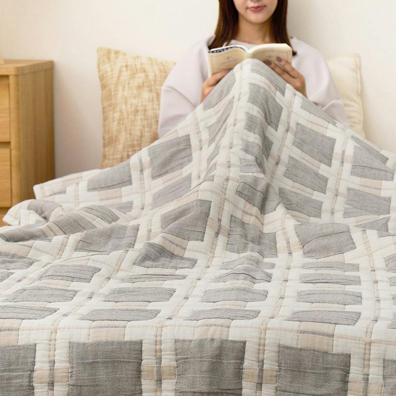 デザインガーゼケット ブランケット 約90×120cm スクエア グレー