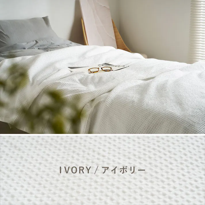 スローケット ソリッド 約140×200cm アイボリー コットン オールシーズン うす掛け HAGIHARA 270104900【別送品】