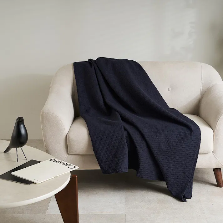 スローケット ソリッド 約140×200cm ネイビー コットン オールシーズン うす掛け HAGIHARA 270104910【別送品】