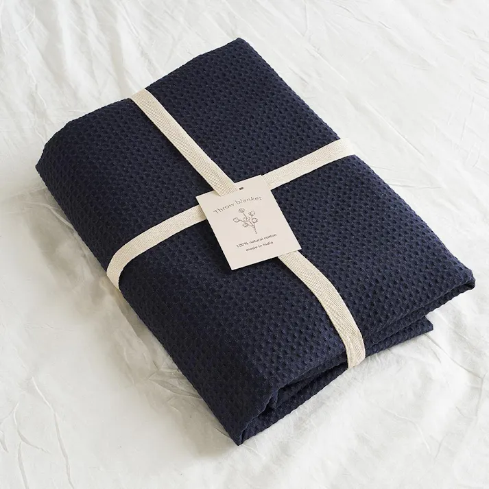 スローケット ソリッド 約140×200cm ネイビー コットン オールシーズン うす掛け HAGIHARA 270104910【別送品】