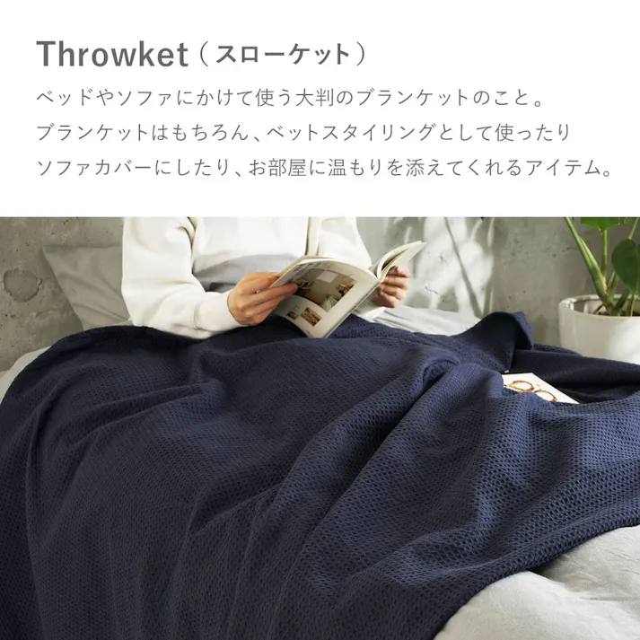 スローケット ソリッド 約180×200cm ネイビー コットン オールシーズン うす掛け HAGIHARA 270104911【別送品】