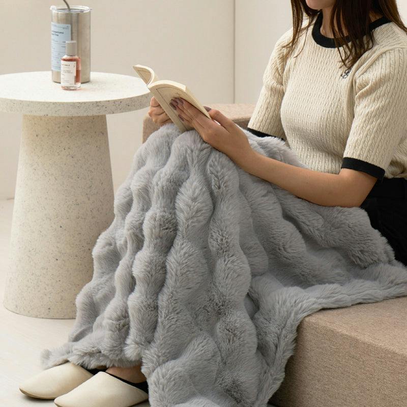 ポコポコ毛布 ルナ ブランケット 約70×100cm グレー ラビットファー