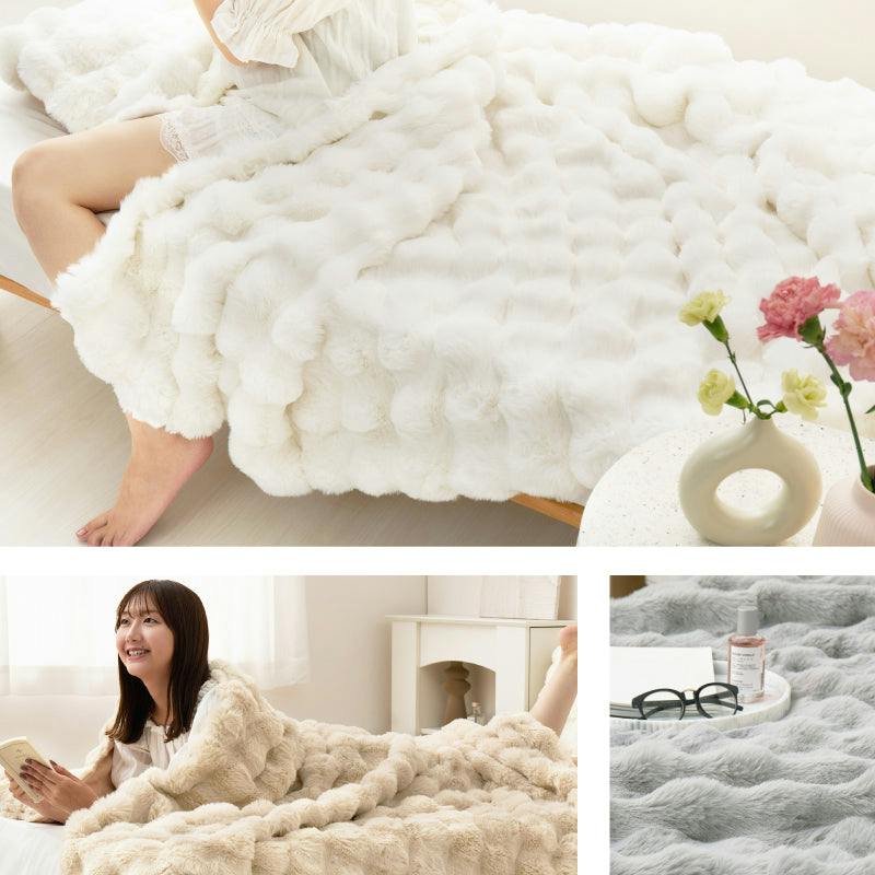 ポコポコ毛布 ルナ シングル 約140×200cm グレー ラビットファータッチ