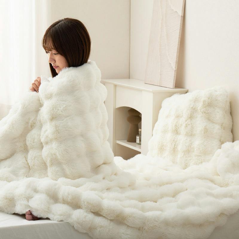 ポコポコ毛布 ルナ ブランケット 約70×100cm アイボリー ラビット