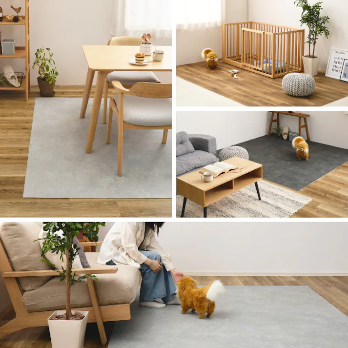 ペット対応 クッションフロア ラグ 約182×300cm クレイブロック 抗菌・抗ウィルス・消臭 滑りにくい フリーカット HAGIHARA 700040503【別送品】