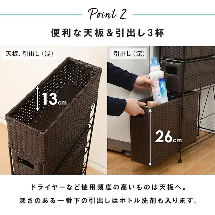 萩原スリーアイ HAGIHARA チェスト RAN-2405DBR ダークブラウン 幅15.5cm 引出3杯 4934257248068【別送品】