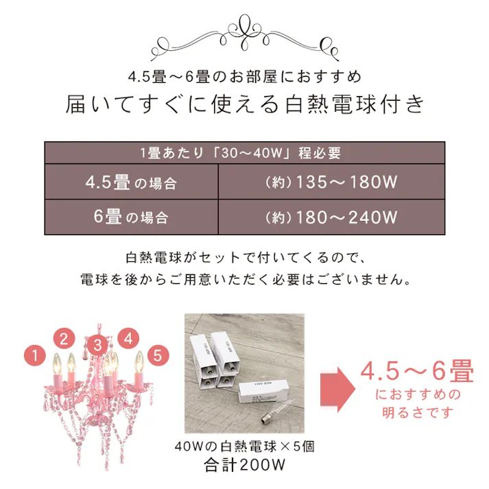 萩原スリーアイ HAGIHARA シャンデリア5灯 NL-8605PK ピンク 4934257274203【別送品】