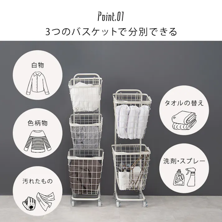萩原スリーアイ HAGIHARA 3段ランドリーラック(角型) KR-3971DBR ダークブラウン 高さ124cm 四角型バスケット3個 4934257277501【別送品】