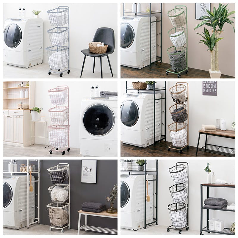 萩原スリーアイ HAGIHARA 3段ランドリーラック(角型) KR-3971PI ピンク