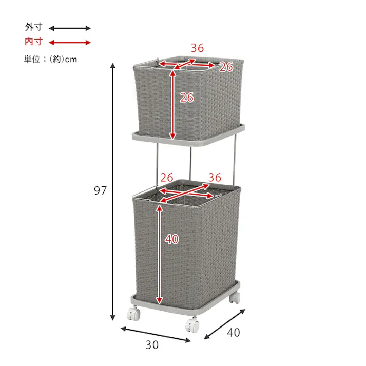 萩原スリーアイ HAGIHARA ランドリーラック RAN-2427WH ホワイト 幅30cm バスケット2個 4934257278447【別送品】