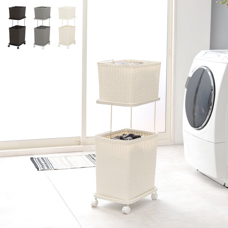 ランドリー　ラック　アイボリー 萩原スリーアイ HAGIHARA 3段ランドリーラック(角型) KR-3971LT