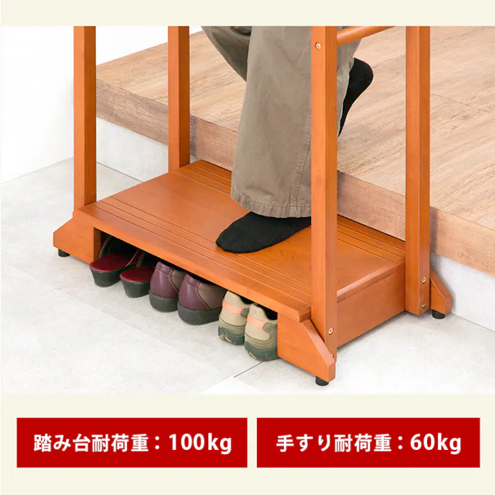 萩原スリーアイ HAGIHARA 手すり付き玄関踏み台 VH-7934LBR-D 幅76.5cm 両手手摺付き 4934257284318【別送品】