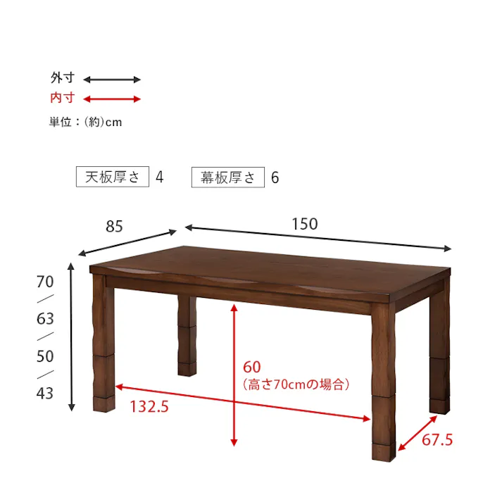 萩原スリーアイ HAGIHARA ダイニングコタツ 山城150 幅150cm コタツテーブル本体のみ 4934257284783【別送品】