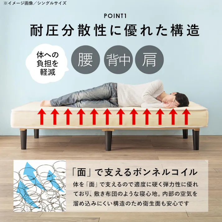 萩原スリーアイ HAGIHARA ボンネルコイルマットレスベッド KMB-3105SSS-WH アイボリーホワイト セミシングルショートサイズ 4934257286336【別送品】