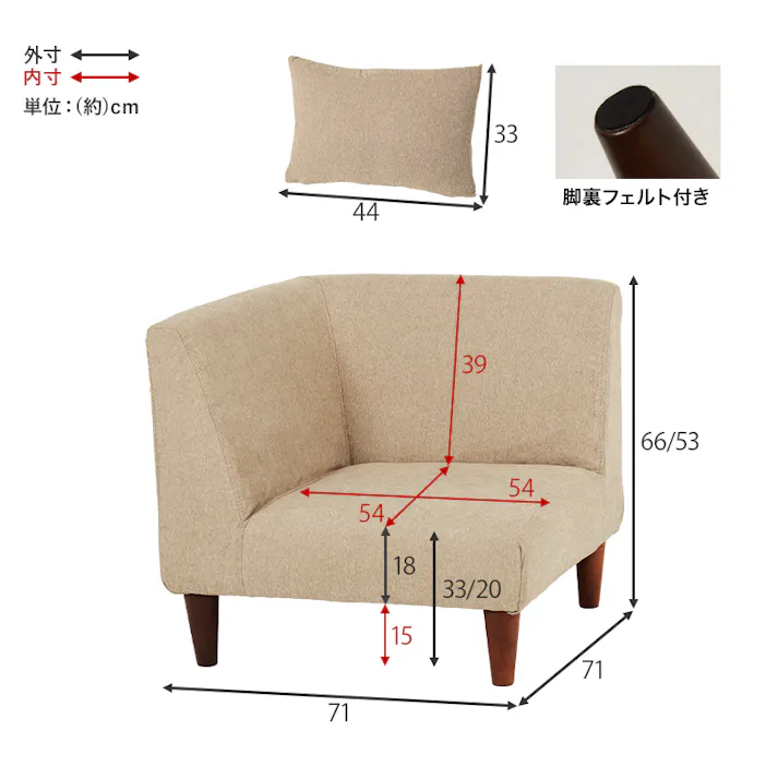 萩原スリーアイ HAGIHARA コーナーソファ フラットCN-GY グレー 幅71cm 一人掛けコーナー用 3000002416 ソファ ソファベッド 4934257314794【別送品】